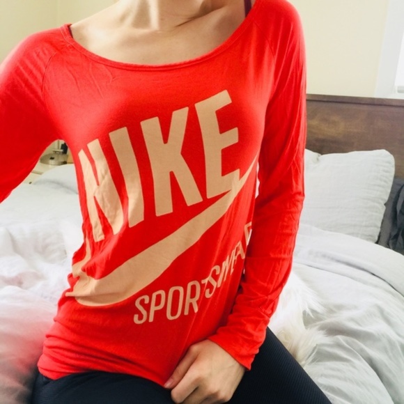 Nike Tops - NIKE Oversize LOGO Check Orange Running Top | S